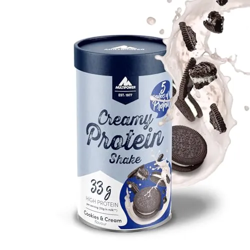 Multipower Creamy Protein Shake 420 g, hochwertiges Cookies & Cream Protein Pulver mit Whey und Casein, für leckere Shakes zum Muskelaufbau