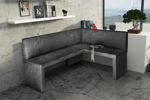 Eckbank Bank Küchenbank 168 x 128 cm  -ROBIN L -Vintage Schwarz