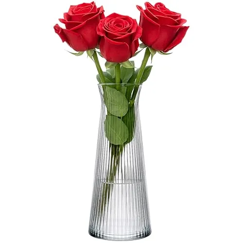 KONZEPT Glasvase 25cm Hoch, Blumenvase modern, Vase rillen, klein, Deco für Pampasgras, Tulpen und Trockenblumen