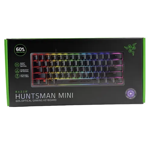 Razer Huntsman Mini Clicky Purple Switch - Kompakte Gaming-Tastatur mit optischen Razer™-Schaltern für blitzschnelle Eingaben und Doubleshot PBT-Tastenkappen für hohe Langlebigkeit.