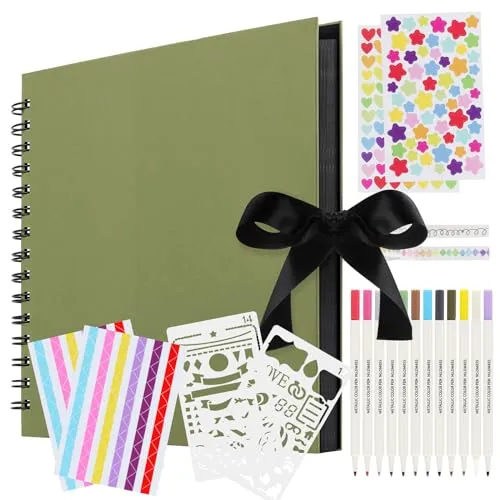 Fotoalbum zum Selbstgestalten - DIY Fotobuch Schwarze mit 80 Seiten, Scrapbook Ideal als Geburtstagsgeschenk, Abschiedsgeschenk und Jubiläumsgeschenk zu Verwenden (Grün)