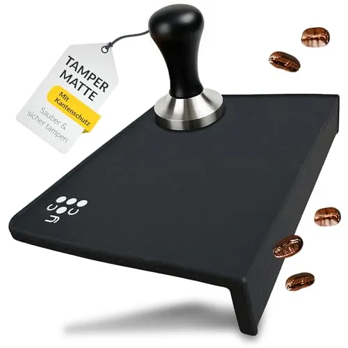 Coyooco Tampermatte mit Kantenschutz – Rutschfeste Silikon Barista Matte für Siebträgermaschinen – spülmaschinenfestes Barista Zubehör zum Schutz der Arbeitsplatte in schwarz