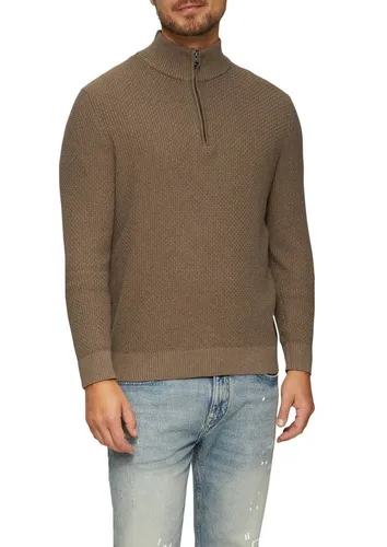Strukturierter Strickpullover mit Troyerkragen Cognac XXL - Pullover für Herren, wärmend und weich, mit stylischem Reißverschluss und Rippbündchen für optimalen Tragekomfort.