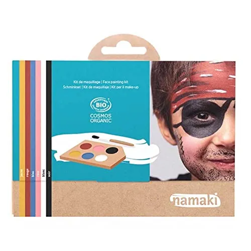 NAMAKI Bio Schminkset, 6-Farben, Regenbogen - Schminke für Kinder, ideal für kreative Verkleidungen mit 6 lebhaften Farben und einer praktischen Anleitungsbroschüre für einfache Anwendung.