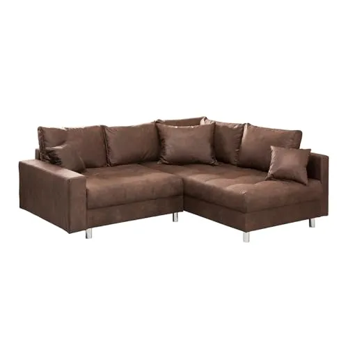 Riess-Ambiente Ecksofa KENT 220cm braun mit Hocker - Ecksofa für Wohnzimmer, 2-teiliges Set mit 6 Rückenkissen und 2 Zierkissen, bietet viel Platz für Entspannung und Stil.