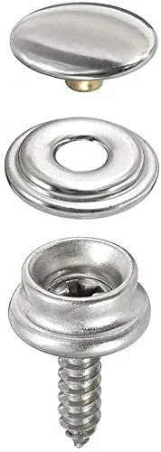 20x Druckknopf zum Anschrauben/Edelstahl – 3 teiliges Schraub-Set mit Knopf-Schraube und Druckknopf (Schraublänge 10mm oder 15mm Auswahl) (20 Stück mit 15mm Gewindelänge)