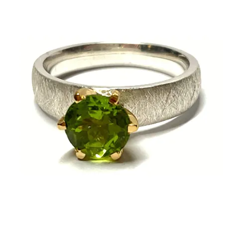 Silberring 925 Echt Silber eismattiert Ringgröße 59 bicolor Peridot rund