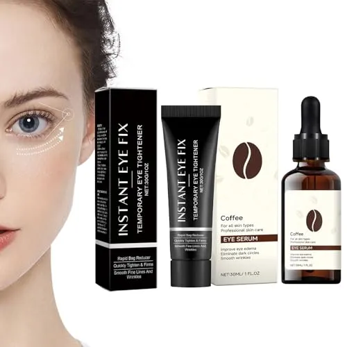 Landrain Augenserum+Augencreme gegen Falten und Augenringe, Caffeine Eye Cream 30g+30ml Augenserum