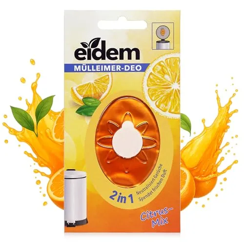 eidem Mülleimer Deo 2 in 1 Citrus-Duft – Neutralisiert Gerüche & sorgt für langanhaltende Frische bis zu 5 Wochen – Einfach anzubringen