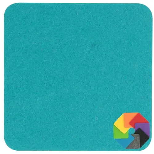 Design Filz Untersetzer eckig - 10x10cm in Lago/Petrol für Glas, Getränke, Bar, Tasse, Vase