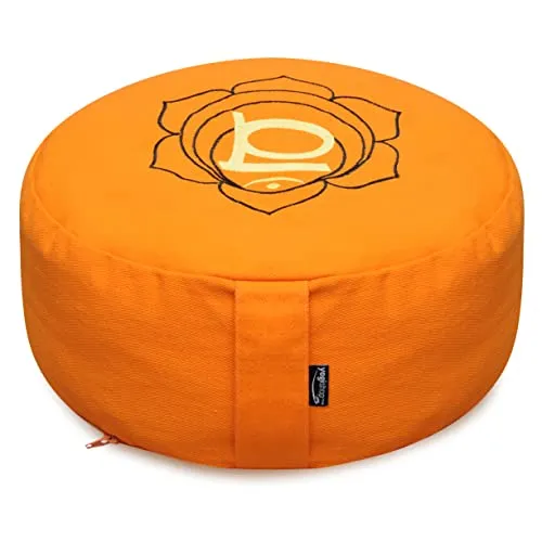 Yogishop Meditationskissen - rund - Chakras - Organic Cotton - ø 36cm x 15cm 36 x 36 x 15 cm, orange