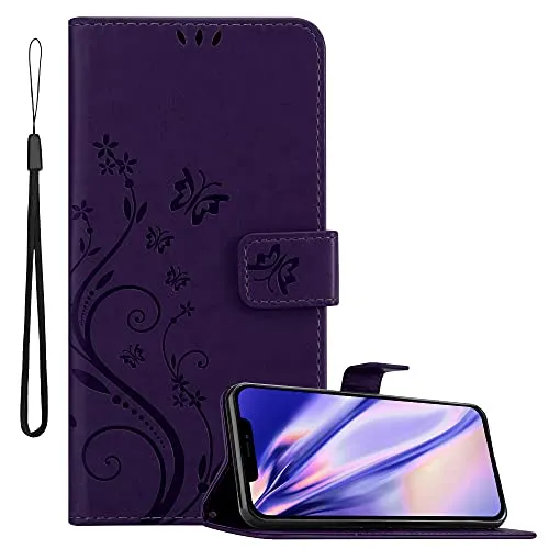 Cadorabo Hülle kompatibel mit Apple iPhone 13 Blumen Design aus Premium Kunst Leder Flip Klappbare Stoßfeste Magnetische [Standfunktion] [Kartenfächern] Cover Hülle für iPhone 13 Tasche in Lila