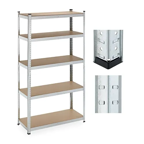 Schwerlastregal 5 Böden - 500 kg Kapazität - Regalsysteme mit verstellbaren Böden, ideal für Werkstatt und Garage. Robustes Stahlregal in Silber, freistehend und bietet Platz für bis zu 500 kg.