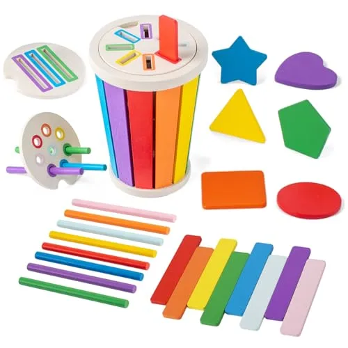 Smartwo Montessori Spielzeug ab 1 Jahr, Kinderspielzeug zum Farben Lernen, Sortierspiel Steckspiele Lernspiele ab 2 Jahre, Holzspielzeug Baby, Motorikspielzeug, Geschenk für Mädchen Jungen