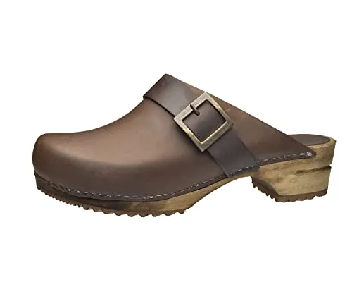 Sanita Urban Offener Clog | Handgemacht aus Leder und Holz für Damen | Dunkelbraun | EU 39 - Clogs für Damen: Hochwertige handgemachte Clogs mit anatomisch geformtem Fußbett aus Naturholz für maximalen Komfort und natürliche Temperaturregulierung.