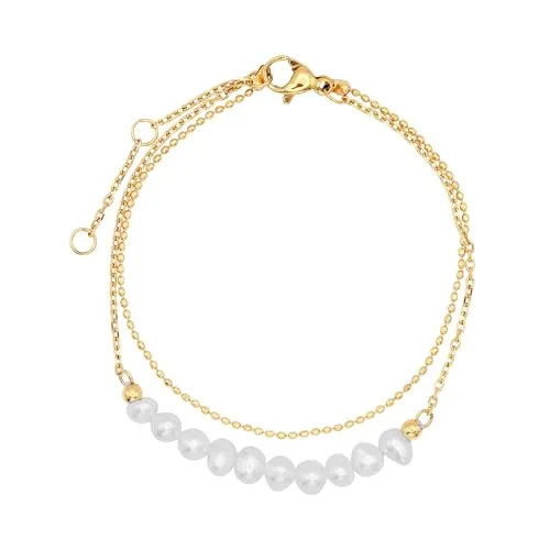 Heideman Armband Jolie Damen - Aus hochwertigem Edelstahl gold farbend poliert mit Perlen Elementen zweireihig Armkette für Frauen mit Perle weiss verstellbar mit Verlängerungskettchen