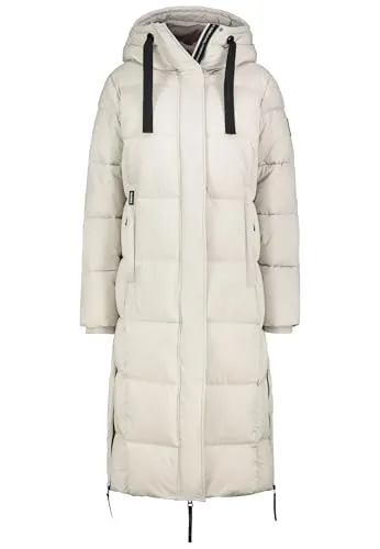 Sublevel Damen Steppmantel lang mit großer Kapuze light-beige S - Wetterfester Steppmantel mit Kapuze für Damen. Ideal für Outdoor-Aktivitäten im Herbst und Winter. Stilvolles Design vereint Funktionalität und Komfort.