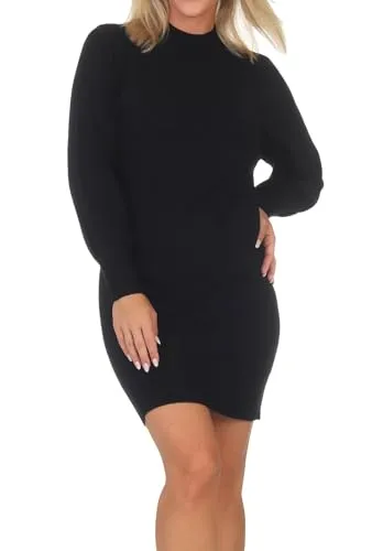 ONLY Strickkleid in Schwarz - XL - Kleider aus 50% LENZINGTM ECOVEROTM Viscose, mit schmalem Schnitt und trendigen Puffärmeln für einen eleganten Look.