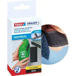 Tesa Klettband, Selbstklebendes Klett-montageband, Schwarz, 1 M X 20 Mm