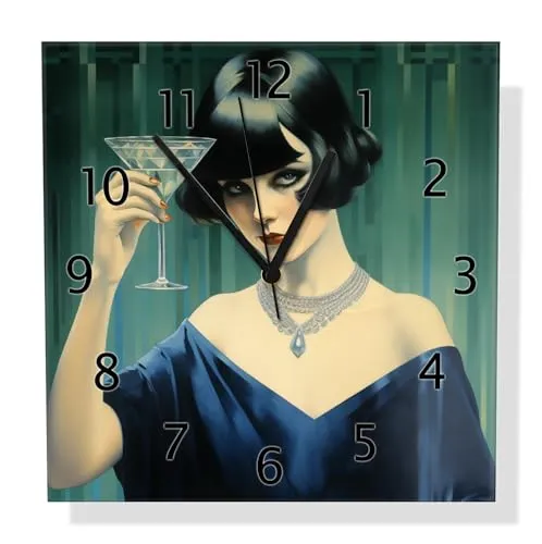 Wallario Design-Wanduhr Cocktailabend aus Glas, Motiv-Uhr Größe 30 x 30 cm, Schwarze Zeiger