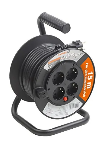 Meister Kabeltrommel 15m, für innen, 4x Schutzkontaktsteckdose