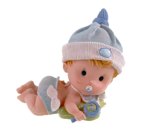 Kremers Schatzkiste Spardose Große Baby Sparkasse Junge blau - Handbemalte Spardose aus hochwertigem Polyresin, 23 cm groß – das perfekte Geschenk zur Babyparty oder Taufe, das Freude und Zärtlichkeit ins Zuhause bringt.