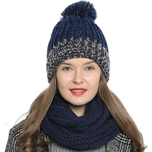 DonDon Loop Schal Damen Winter Schlauchschal Winterschal Wollschal warm und weich dunkelblau
