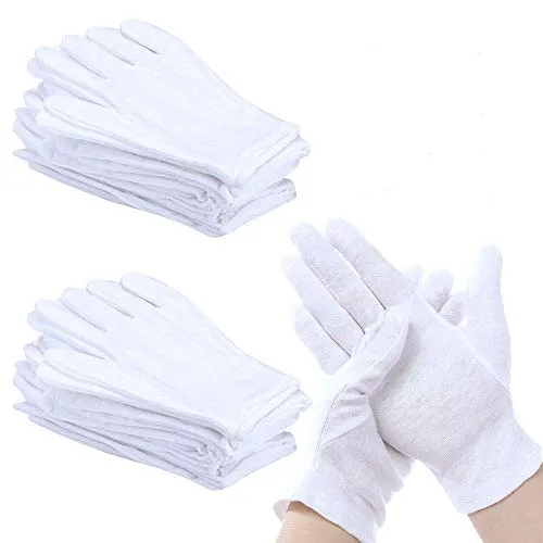 PERFETSELL 12 Paar Weiße Handschuhe Baumwolle Weiche Baumwollhandschuhe Atmungsaktive Arbeitshandschuhe Damen Stoffhandschuhe für Inspektion von Schmuck Münzen Silber Oder Empfindlichen Oberflächen