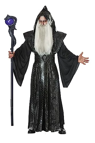 Déguisement magicien des ténèbres luxe adulte Jadeo - Verleihen Sie Ihrer nächsten Feier einen Hauch von Mystik mit diesem eleganten Zauberer-Kostüm. Inklusive Robe, Kapuzenumhang und Gürtel – ideal für beeindruckende Auftritte!