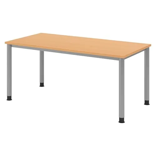 bümö Höhenverstellbarer Schreibtisch H-Serie 160x80 cm - Ergonomischer Schreibtisch mit manuell verstellbarer Höhe von 68,5 bis 81 cm, ideal für jede Körpergröße. Robuste Bauweise mit stabiler Tischplatte und silbernem Stahlgestell.