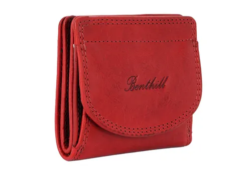 Benthill Kleine Geldbörse Leder RFID - Echtleder Damen Herren Geldbeutel, elegantes Design und Platzwunder in Rot, ideal als Geschenk