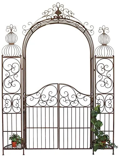 DanDiBo Rosenbogen mit Tor Pforte aus Metall - Stilvoller Rosenbogen aus Schmiedeeisen, ideal als Rankhilfe für Garten und Terrasse, mit antikem Design und stabiler Konstruktion