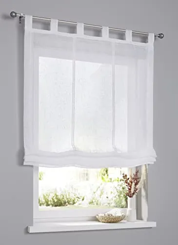 Raffrollo Schlaufenrollo Brondby Weiss 80 cm x 145 cm - Hochwertiges Raffrollo in Leinen Optik, halbtransparent für sanftes Licht und Sichtschutz. Einfache Montage ohne Bohren, ideal für jedes Fenster.