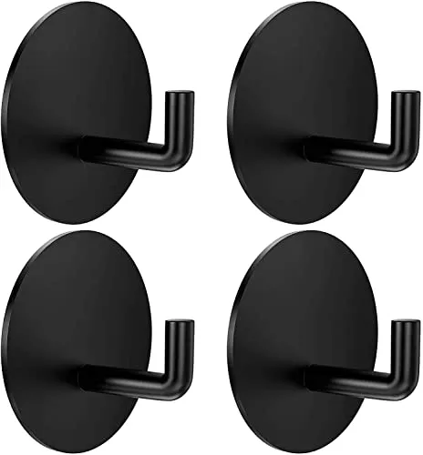 KYSUN 4 Stück Haken Selbstklebende, Schwarz Edelstahl Handtuchhaken Kleiderhaken Wandhaken Ideal für Bad Toilette Küche Büro,Ohne Bohren