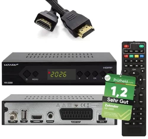 Zehnder HX 2200 Sat Receiver – HD fähig mit Aufnahmefunktion und HDMI Kabel