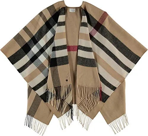 FRAAS Poncho 130 x 150 cm - Ruana kariert aus reinem Polyacryl - Für Damen - Perfekt fürs ganze Jahr Latte