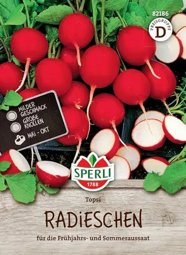 SPERLI Radieschensamen Topsi, Große Rote Knollen, Saatband, Einfache Aussaat, Langlebige Ernte, Gemüse für Frühling & Sommer