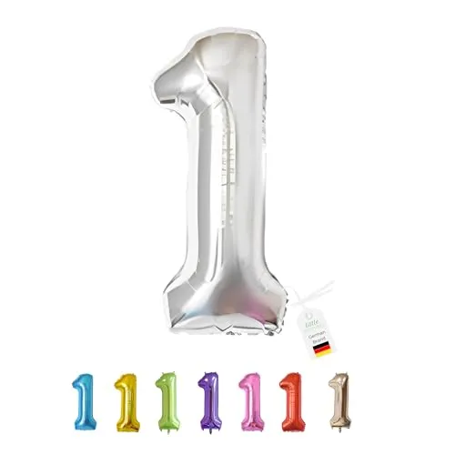 LITTLE BIRTHDAY | Zahlen Luftballon | Folienballon | Helium Gas Balloon Ballon | 101 cm | 0 1 2 3 4 5 6 7 8 9 in vielen Farben | Geburtstag | Kindergeburtstag | Deko | silber 1