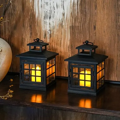 TRIROCKS Set mit 2 dekorativen Kerzenlaternen aus Metall, Kerzenhalter, hängende Laterne, perfekt für Heimdekoration, Halloween, Wohnzimmer, Partys, Veranstaltungen, Tischplatte, drinnen und draußen