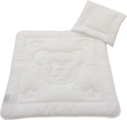 Dreams Steppbett + Kopfkissen Teddybär - Praktisches Set für Babys und Kleinkinder, mit weichem Microfaserbezug und kuscheliger silikonisierter Hohlfaserfüllung, ideal für süße Träume.