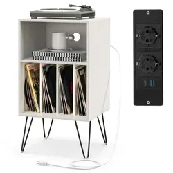 COSTWAY Plattenspieler-Ständer mit Ladestation – Vielseitiger Vinyl-Aufbewahrungstisch in Weiß