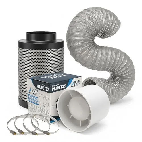 Weedness Grow Abluft Set Set ECO 190 m3/h 125 mm Flansch Belüftungsset - Grow Indoor Aktivkohlefilter Rohrventilator Growbox Belüftungssystem