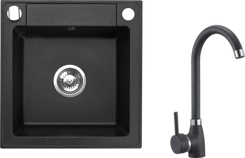 Klein Granitspüle mit Armatur 44x46 cm – Elegante Küchenspüle in Schwarz