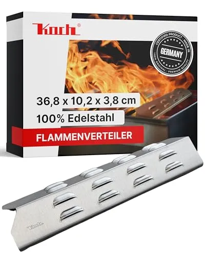 KOCH #24 Rostfreier Flammenverteiler passend z.B. Enders (Aldi) - 368 x 102mm Flammenblech Brennerabdeckung Tropfschutz, massiver Edelstahl V2A Stärke 1,25mm 500g Hochwertige Qualität Made in Germany