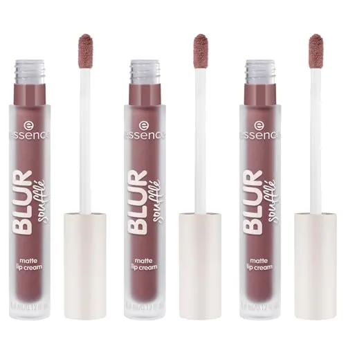 essence BLUR soufflé matte lip cream, Lippenstift, Nr. 01, Braun, matt, vegan, ölfrei, ohne Parabene, ohne Mikroplastikpartikel, 3er Pack (3x3.6ml)