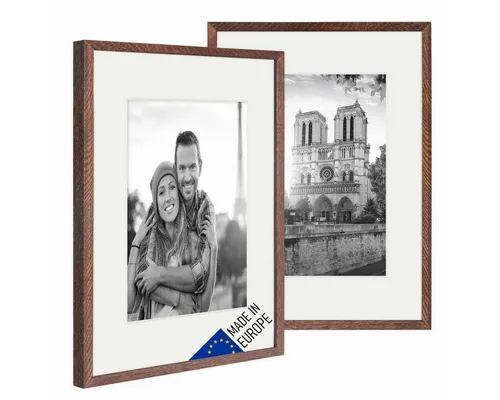 PHOTOLINI Bilderrahmen 2er Set aus Echtholz mit Passepartout - Stabile Holz-Bilderrahmen für kreative Wandgestaltungen. Ideal für Portraits und besondere Erinnerungen. Einfach kombinierbar für individuelle Bilderwände – perfekt für Ihr Zuhause.