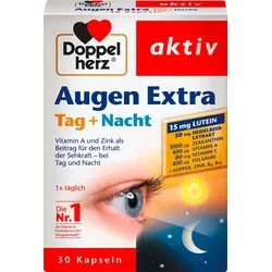 Dopperherz Augen Extra Tag+Nacht | 30 Kapseln - Nahrungsergänzungsmittel für die Augengesundheit mit Lutein, Zeaxanthin und Heidelbeerextrakt. Unterstützt die Sehfunktion bei Tag und Nacht.