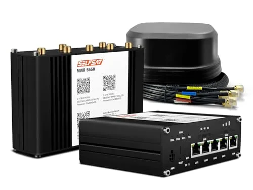 SELFSAT MWR 5550 5G Cat 20 WLAN Router bis 3,3 Gbps - Router für Wohnmobile mit 5G Antenne, bietet blitzschnelles Internet bis 3,3 Gbps und ist kompatibel mit Starlink, ideal für Streaming und Navigation unterwegs.
