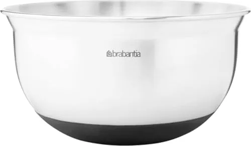 Brabantia 363825 Rührschüssel, Edelstahl mit hitzebeständigem Silikonboden, 1.0 Liter