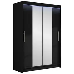 Mirjan24 Kleiderschrank Schwarz mit Spiegel, 120x200x58 cm - Praktischer Kleiderschrank mit Schiebetüren und geräumigen Einlegeplatten. Inklusive moderner LED RGB-Beleuchtung für stilvolle Akzente im Schlafzimmer.